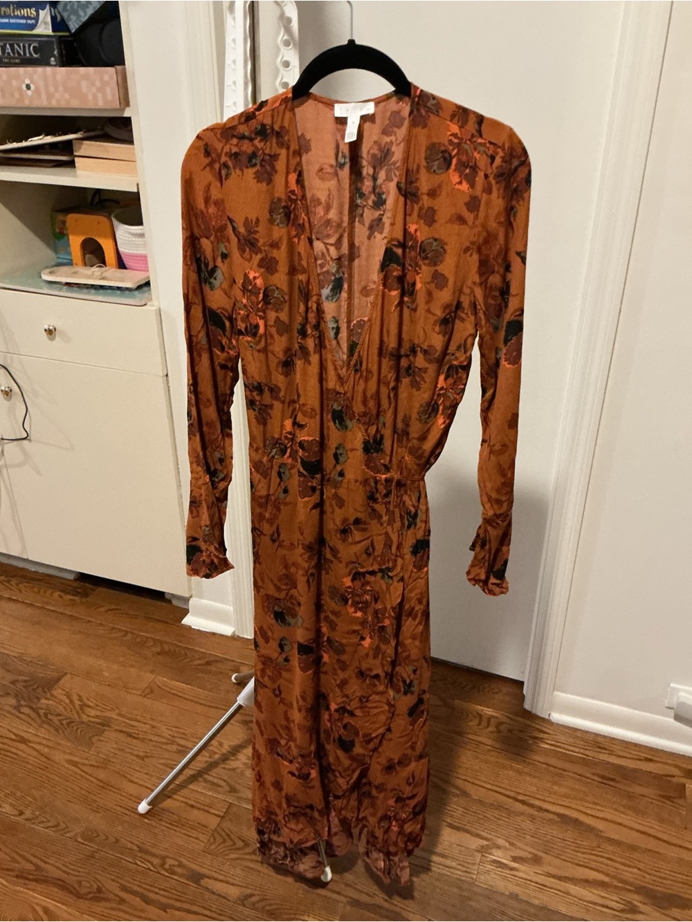 Women's Rust Floral Long Sleeve Wrap Dress